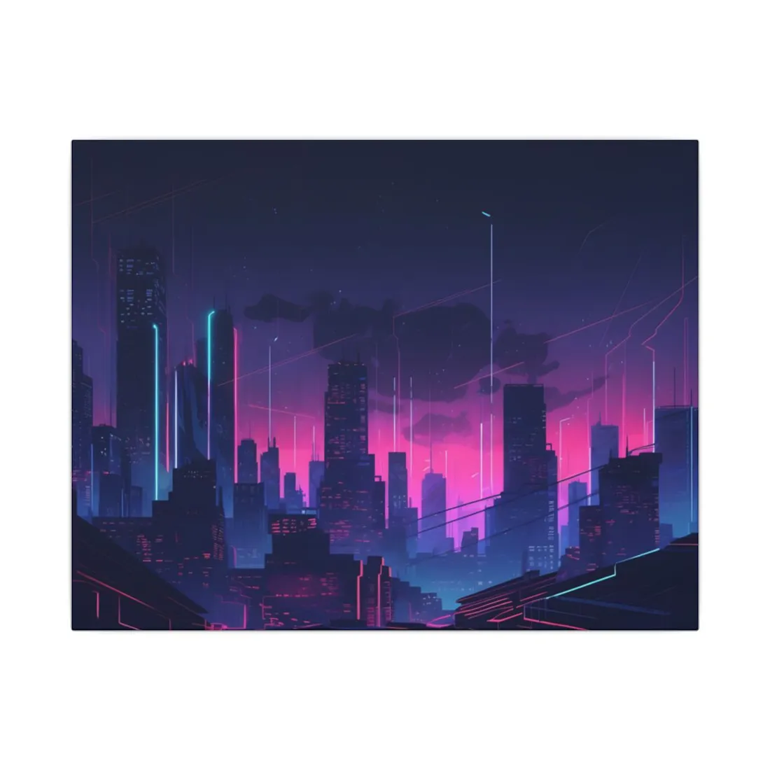 Melancholic Cyberpunk Cityscape: Nighttime Digital Art - Canvas