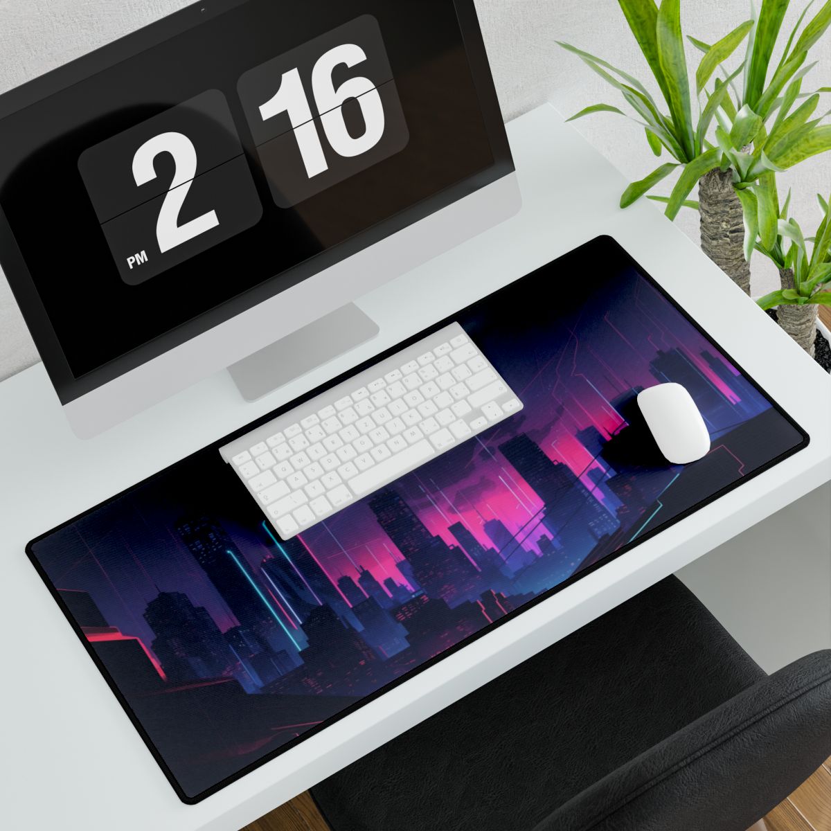 Melancholic Cyberpunk Cityscape: Nighttime Digital Art - Desk Mat