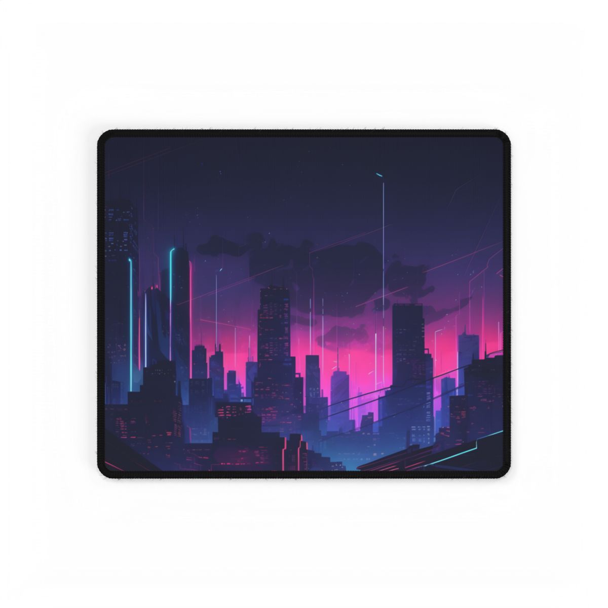 Melancholic Cyberpunk Cityscape: Nighttime Digital Art - Desk Mat
