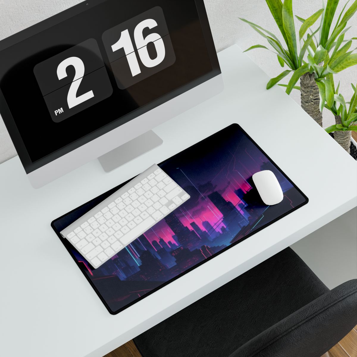 Melancholic Cyberpunk Cityscape: Nighttime Digital Art - Desk Mat
