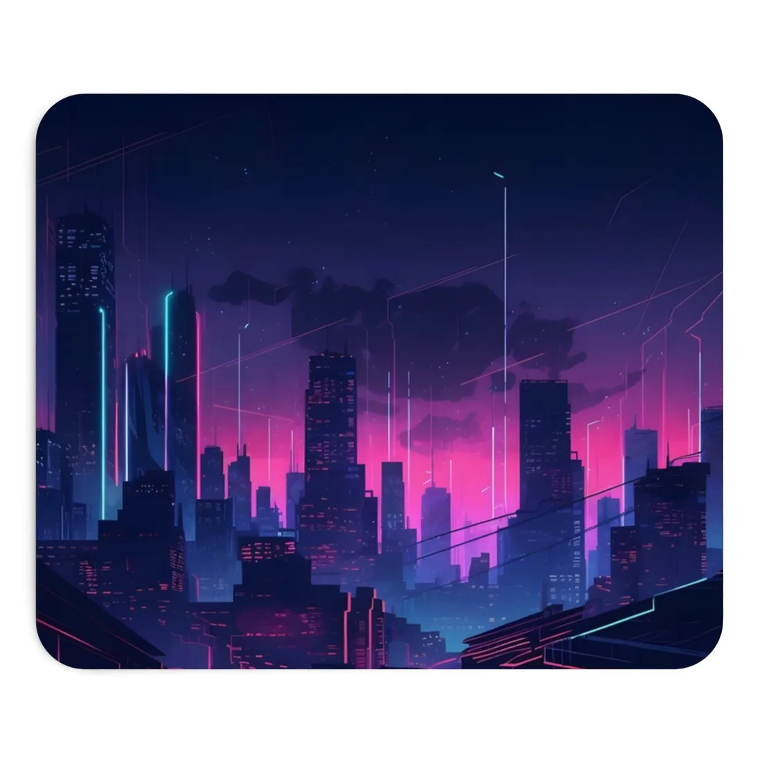 Melancholic Cyberpunk Cityscape: Nighttime Digital Art - Mouse Pad