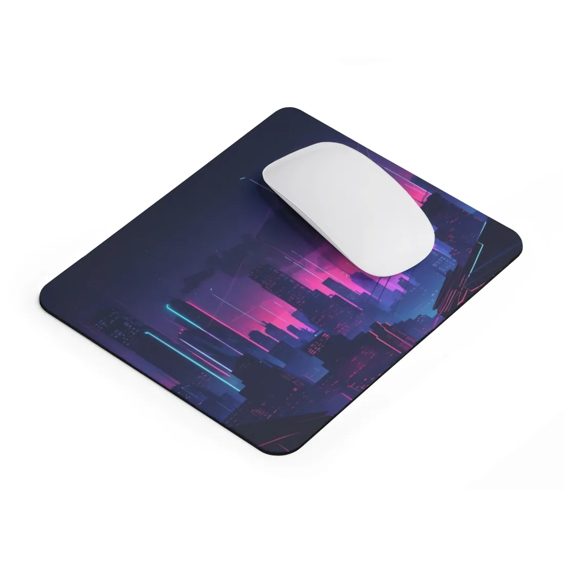 Melancholic Cyberpunk Cityscape: Nighttime Digital Art - Mouse Pad