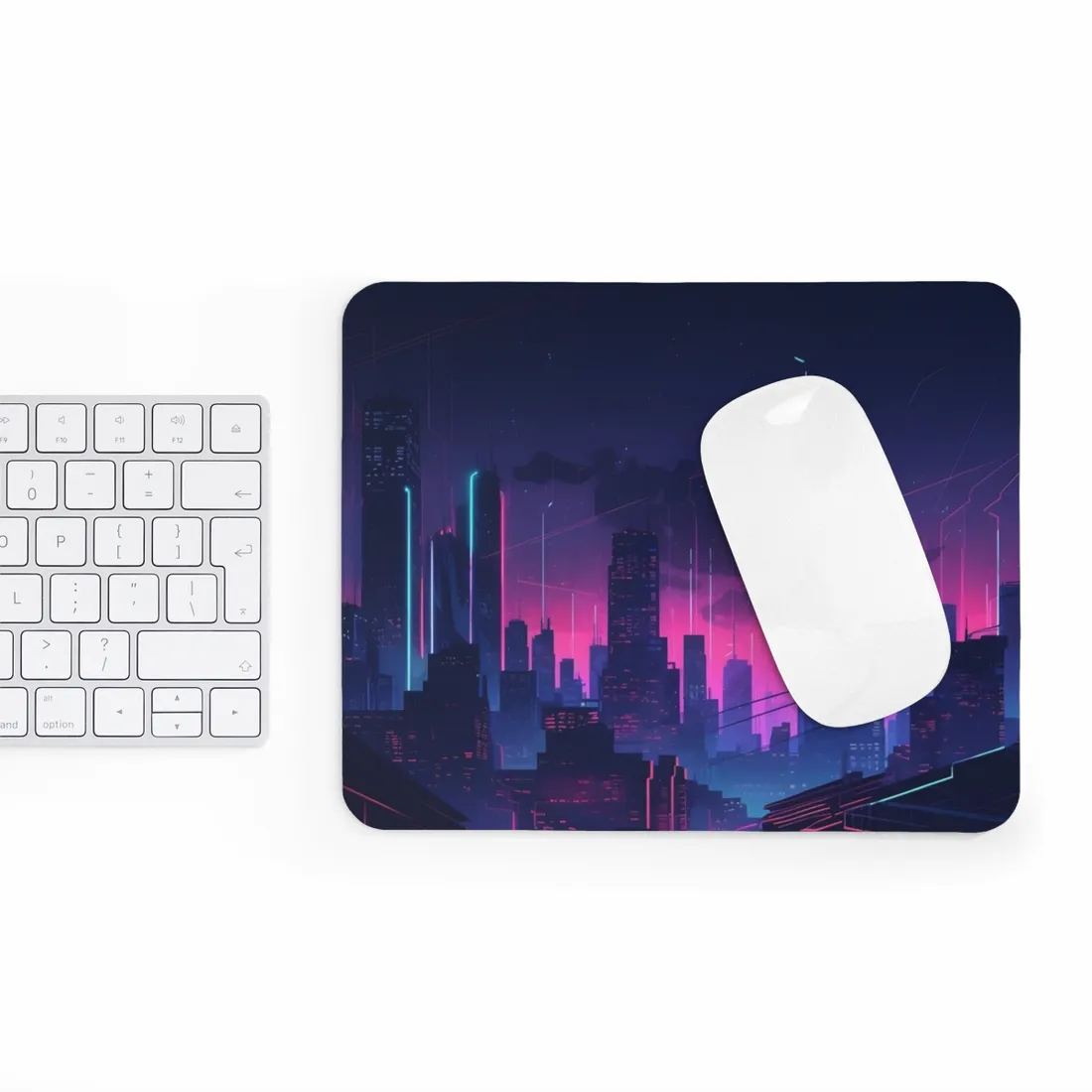 Melancholic Cyberpunk Cityscape: Nighttime Digital Art - Mouse Pad