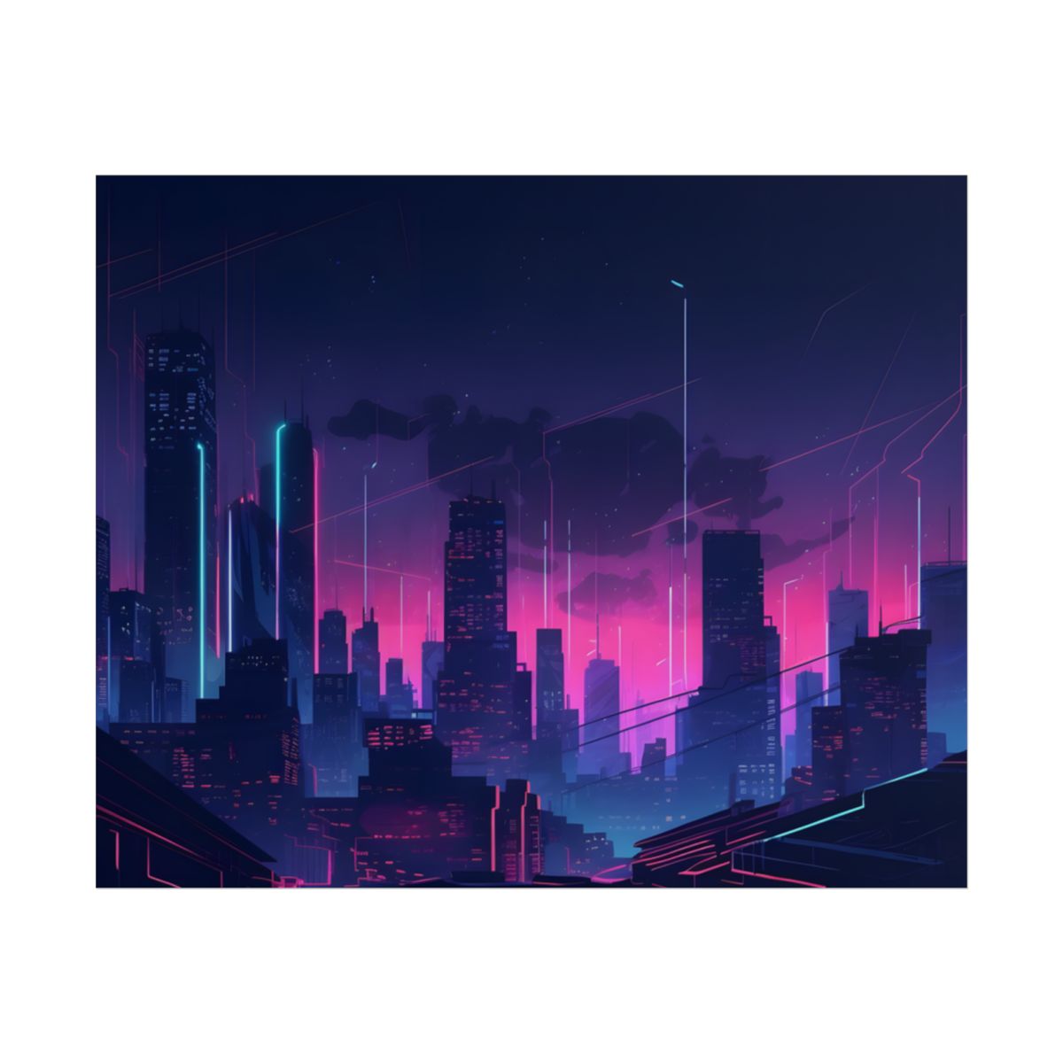 Melancholic Cyberpunk Cityscape: Nighttime Digital Art - Poster
