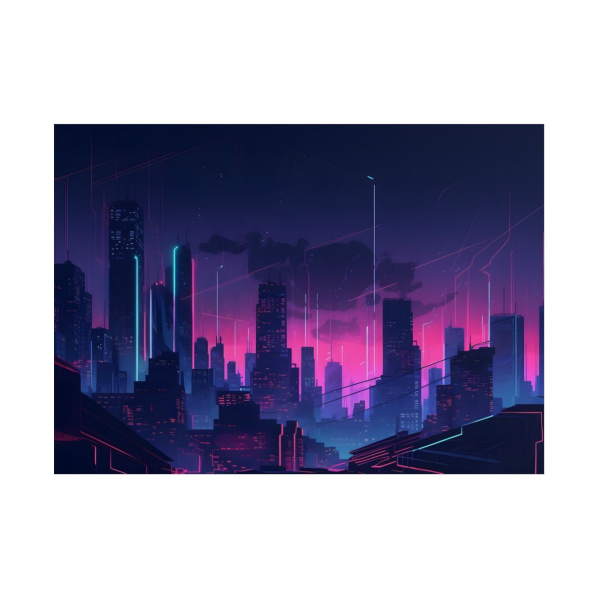 Melancholic Cyberpunk Cityscape: Nighttime Digital Art - Poster