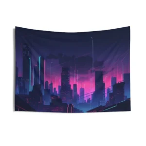 Purple Dusk City Skyline Wall Tapestry