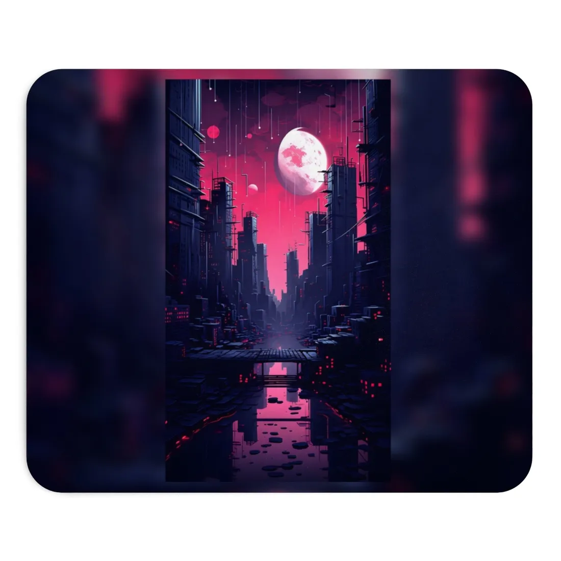 Melancholic Cyberpunk Cityscape: Nighttime - Mouse Pad