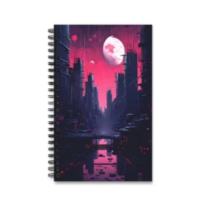 Neon Moonlit Metropolis Spiral Notebook