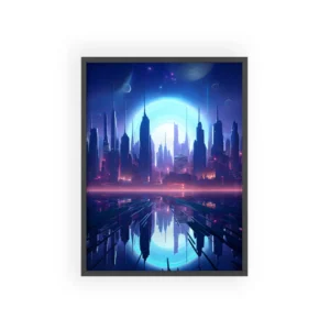 Blue City Skyline Reflection Framed Poster