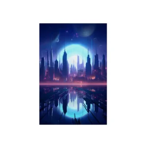 Blue City Skyline Reflection Metal Poster