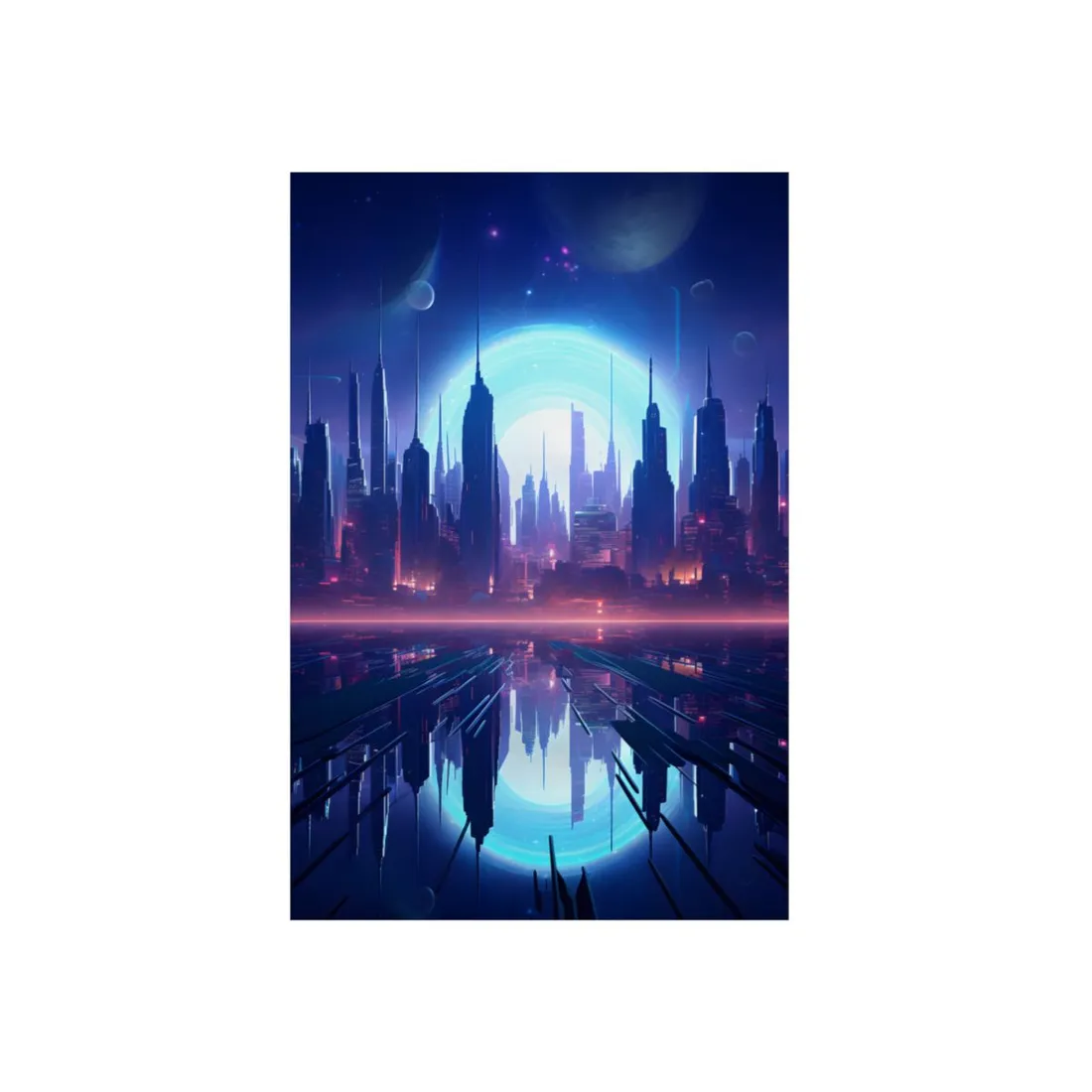 Melancholic Cyberpunk Night: Dark Cityscape Digital Art - Metal Poster