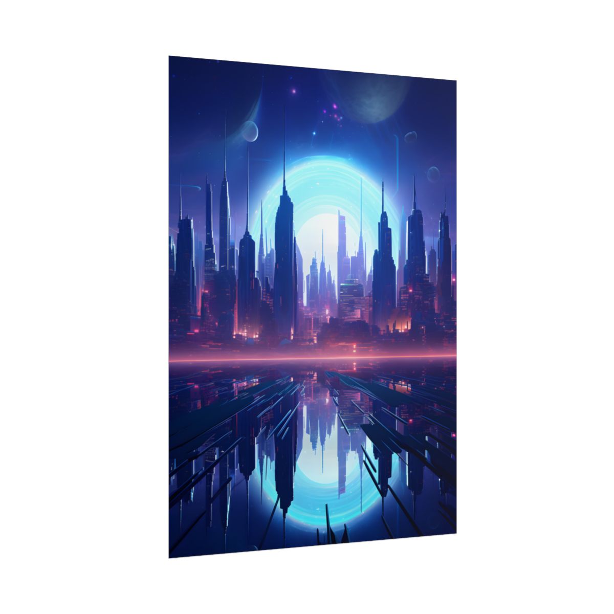 Melancholic Cyberpunk Night: Dark Cityscape Digital Art - Poster