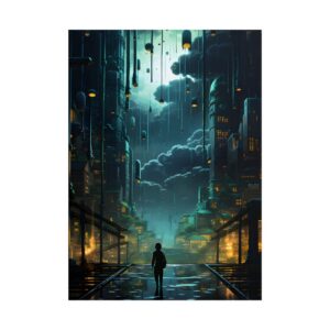 Silhouette Walking on Wet Bridge Poster
