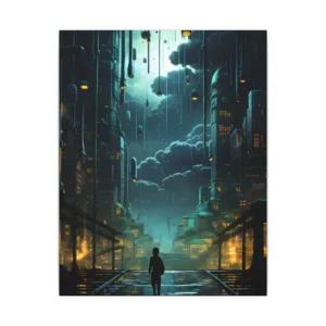 Silhouette Walking on Wet Bridge Canvas Print