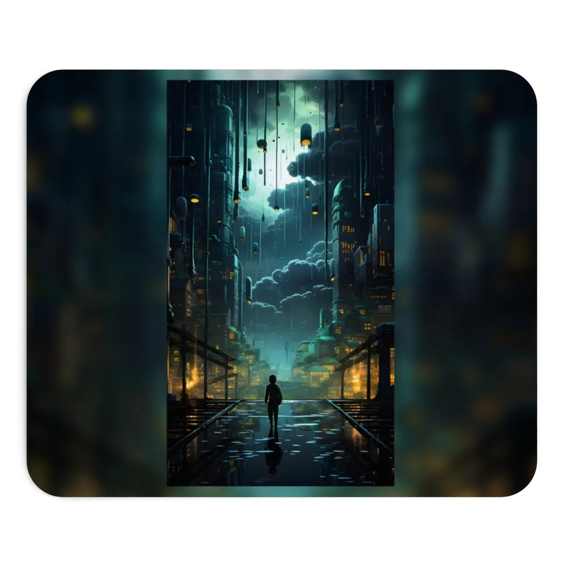 Melancholic Cyberpunk Night: Neon Cityscape - Mouse Pad