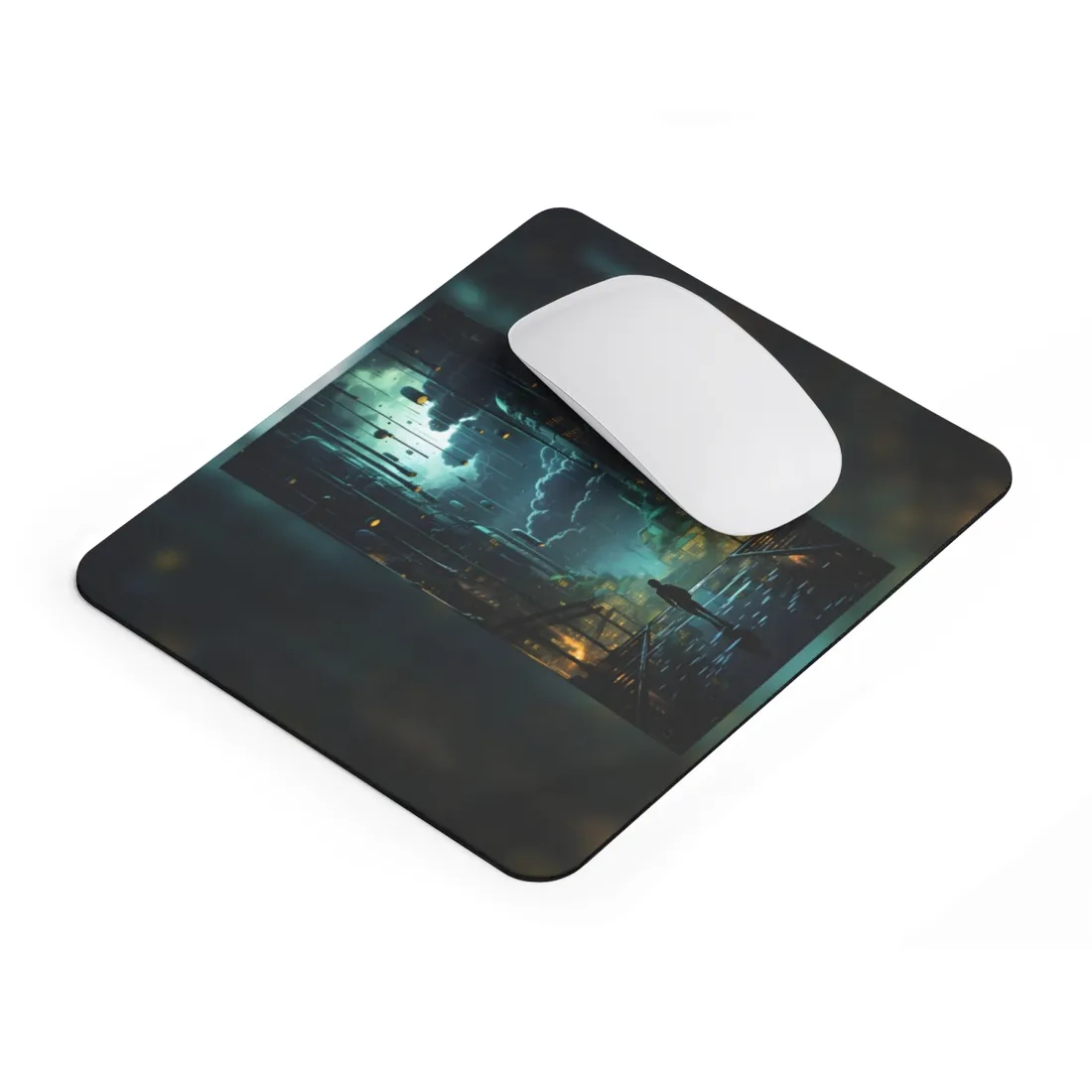 Melancholic Cyberpunk Night: Neon Cityscape - Mouse Pad