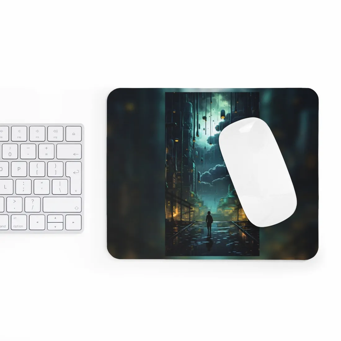 Melancholic Cyberpunk Night: Neon Cityscape - Mouse Pad