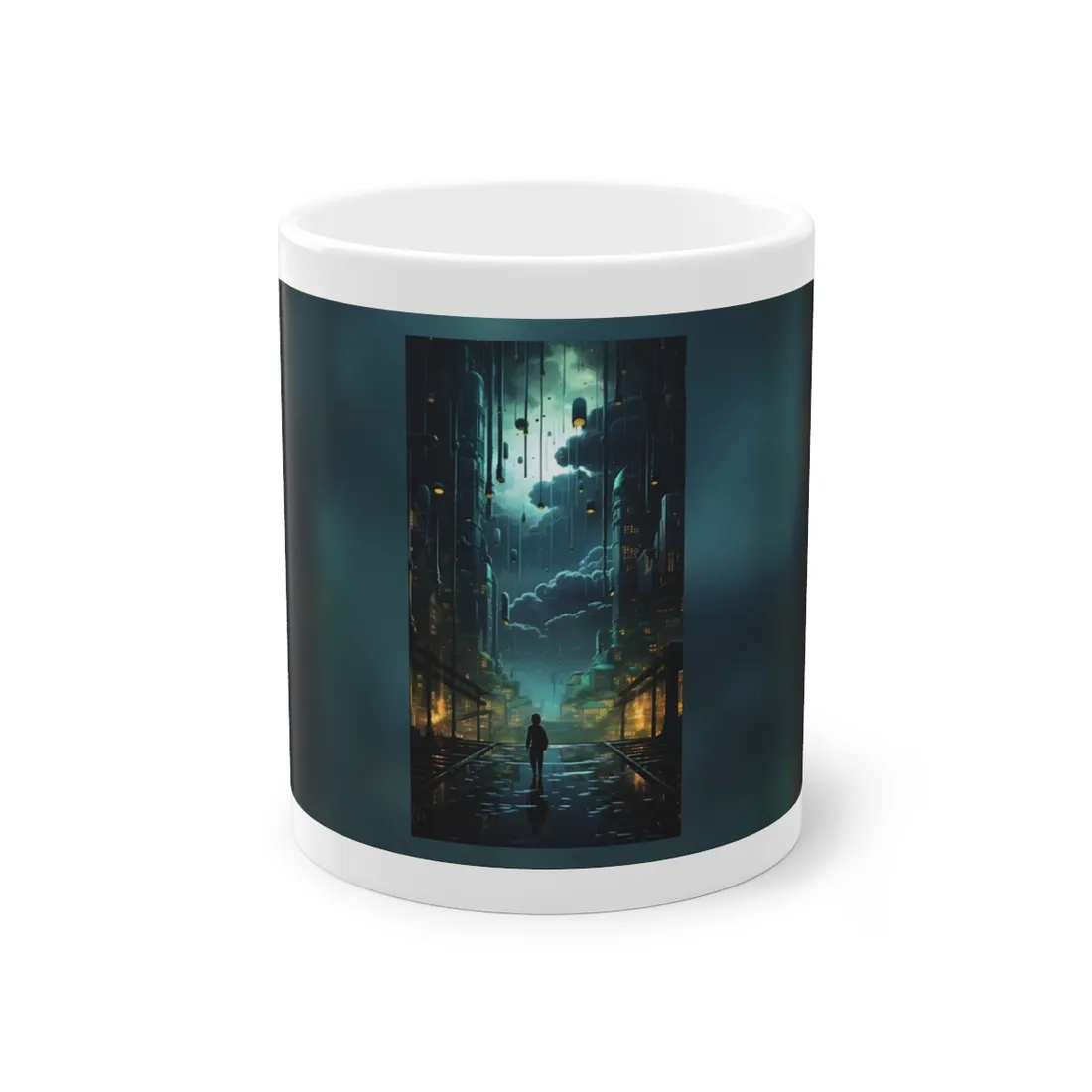 Melancholic Cyberpunk Night: Neon Cityscape - Mug