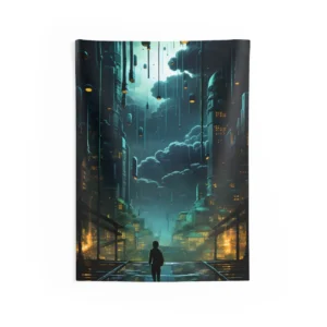 Silhouette Walking on Wet Bridge Wall Tapestry