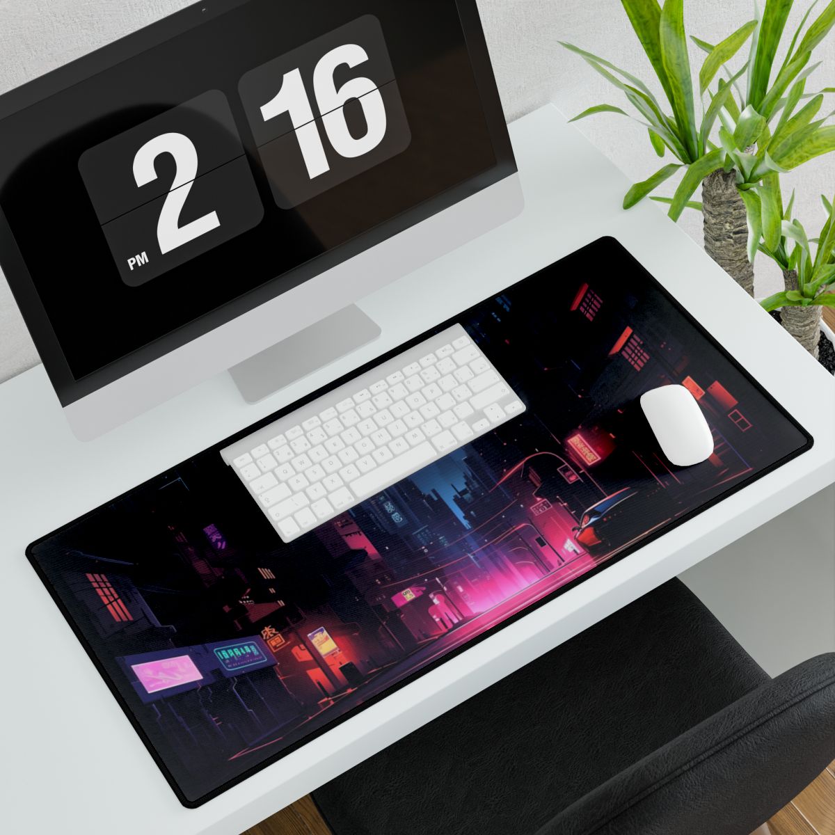 Melancholic Night: A Cyberpunk Urban Landscape - Desk Mat