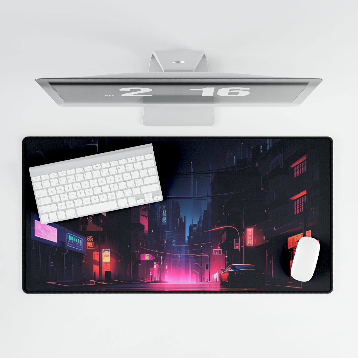 Melancholic Night: A Cyberpunk Urban Landscape - Desk Mat