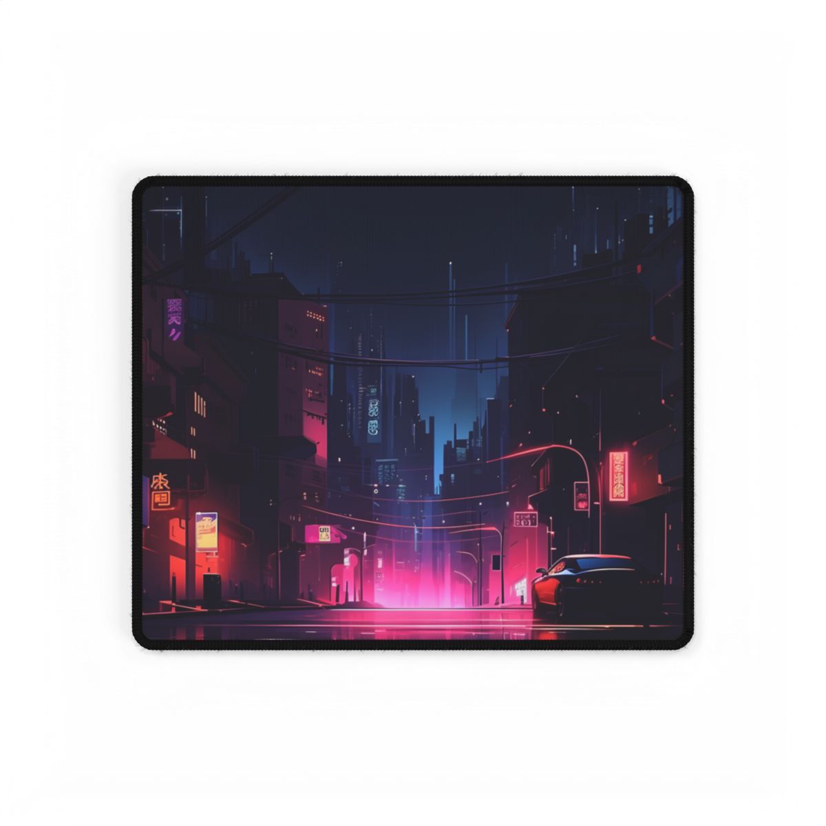 Melancholic Night: A Cyberpunk Urban Landscape - Desk Mat