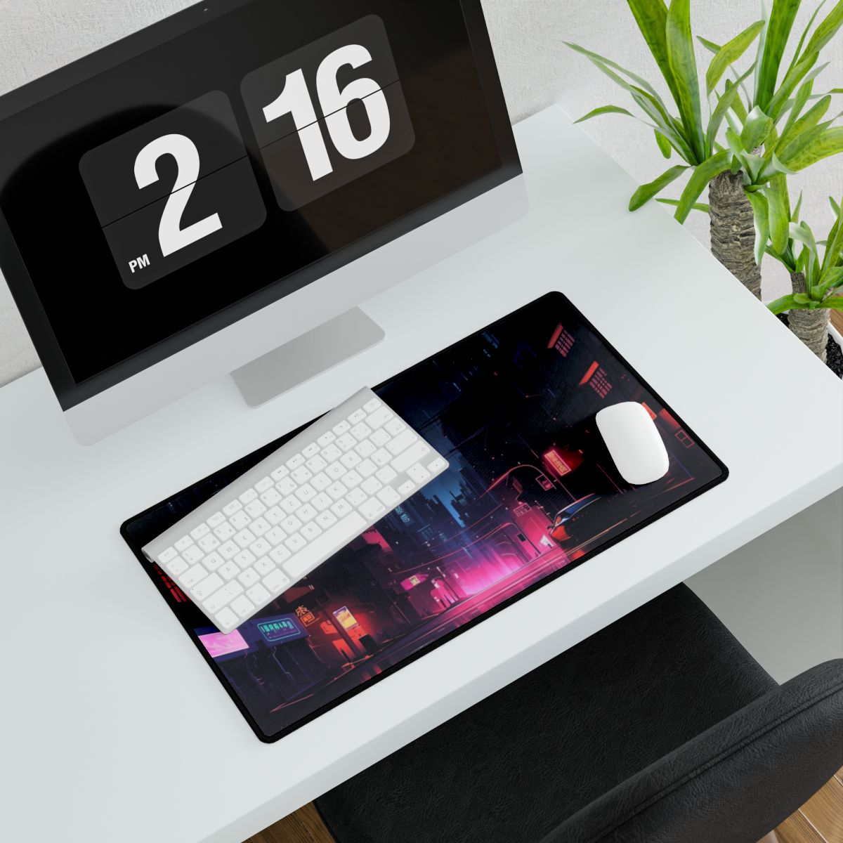 Melancholic Night: A Cyberpunk Urban Landscape - Desk Mat