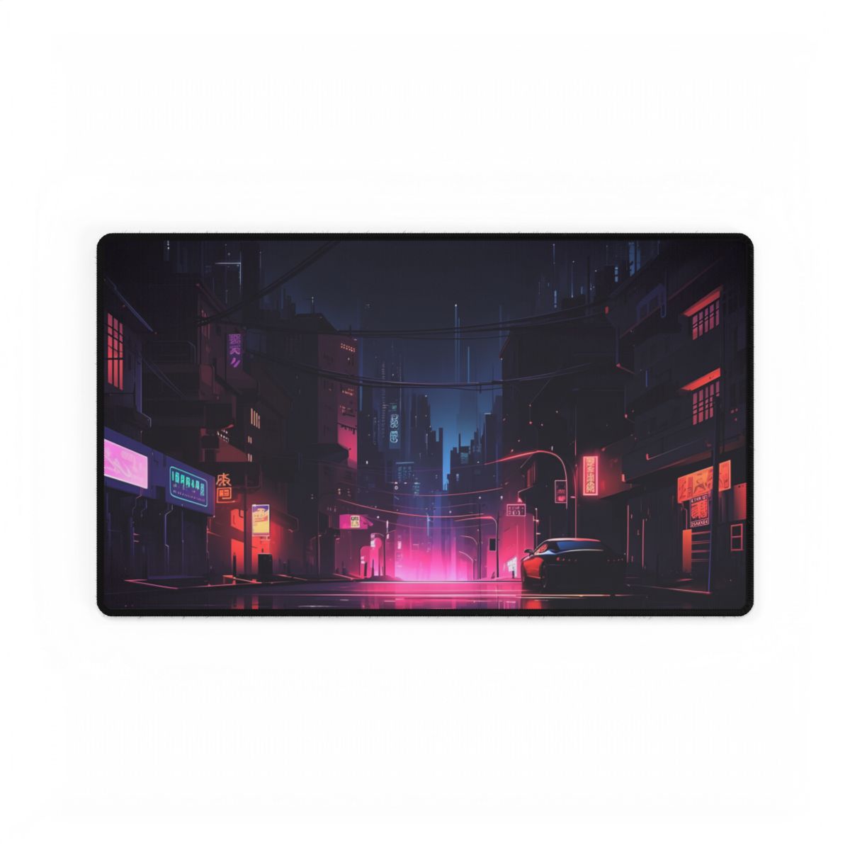 Melancholic Night: A Cyberpunk Urban Landscape - Desk Mat