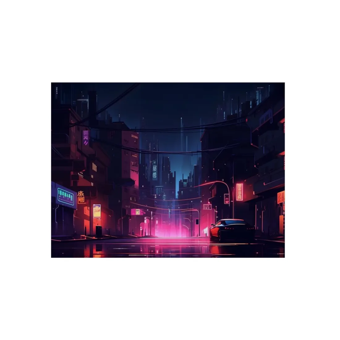 Melancholic Night: A Cyberpunk Urban Landscape - Metal Poster