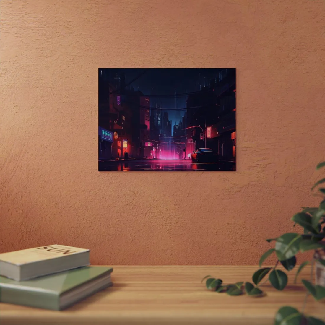Melancholic Night: A Cyberpunk Urban Landscape - Metal Poster