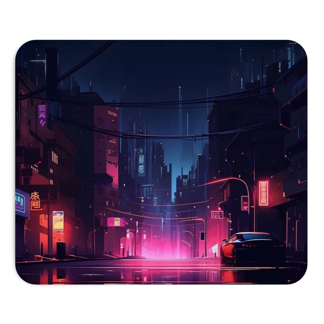 Melancholic Night: A Cyberpunk Urban Landscape - Mouse Pad