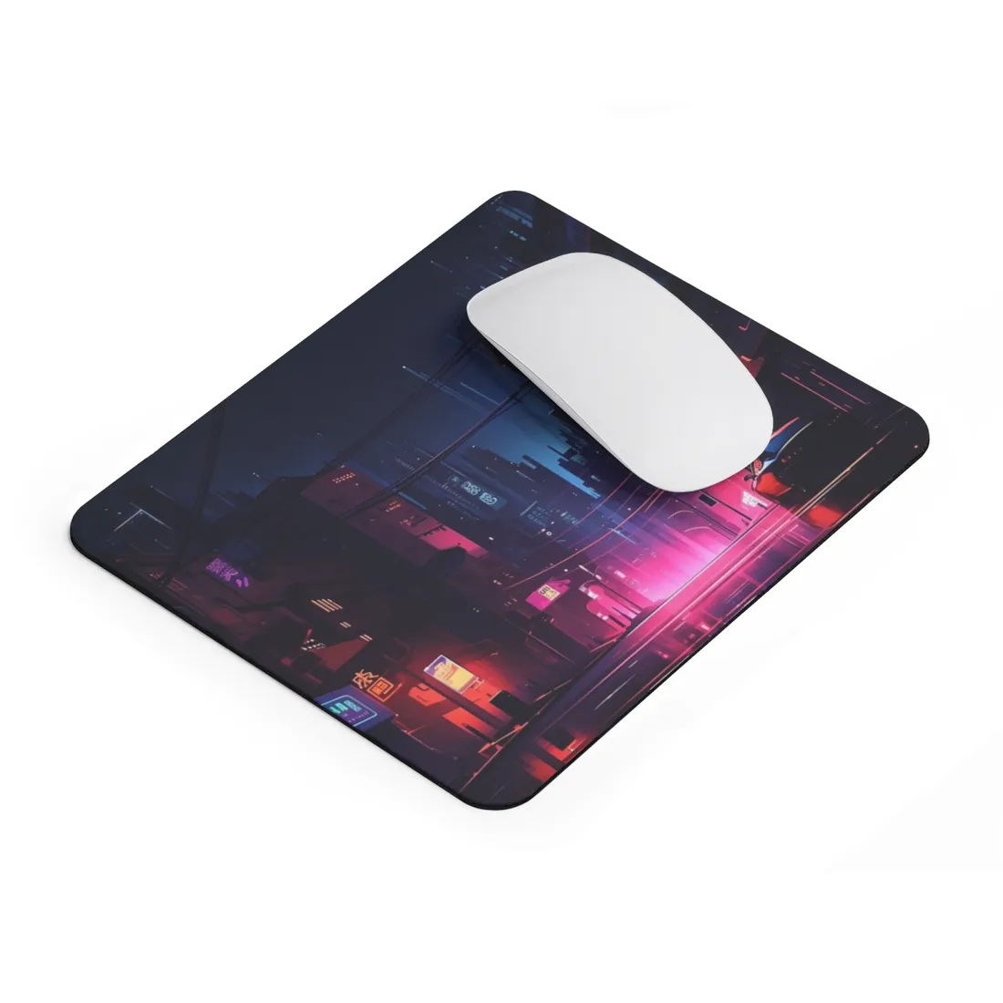 Melancholic Night: A Cyberpunk Urban Landscape - Mouse Pad