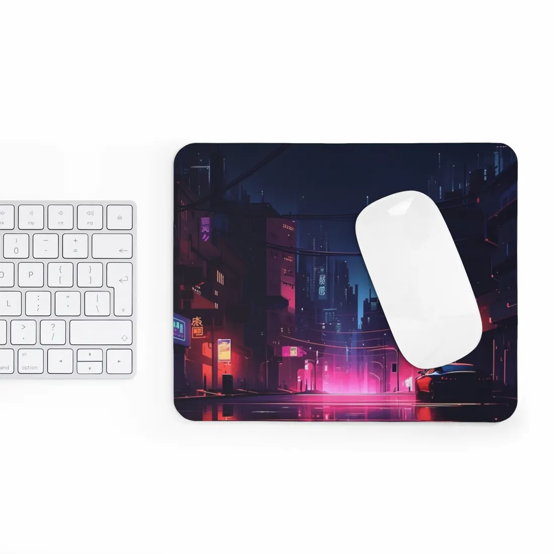 Melancholic Night: A Cyberpunk Urban Landscape - Mouse Pad