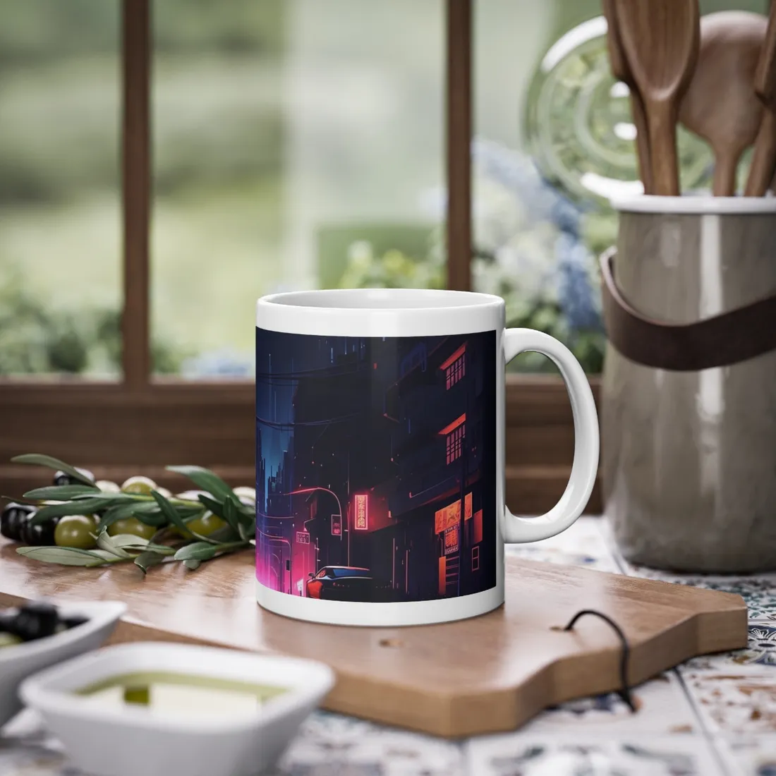 Melancholic Night: A Cyberpunk Urban Landscape - Mug