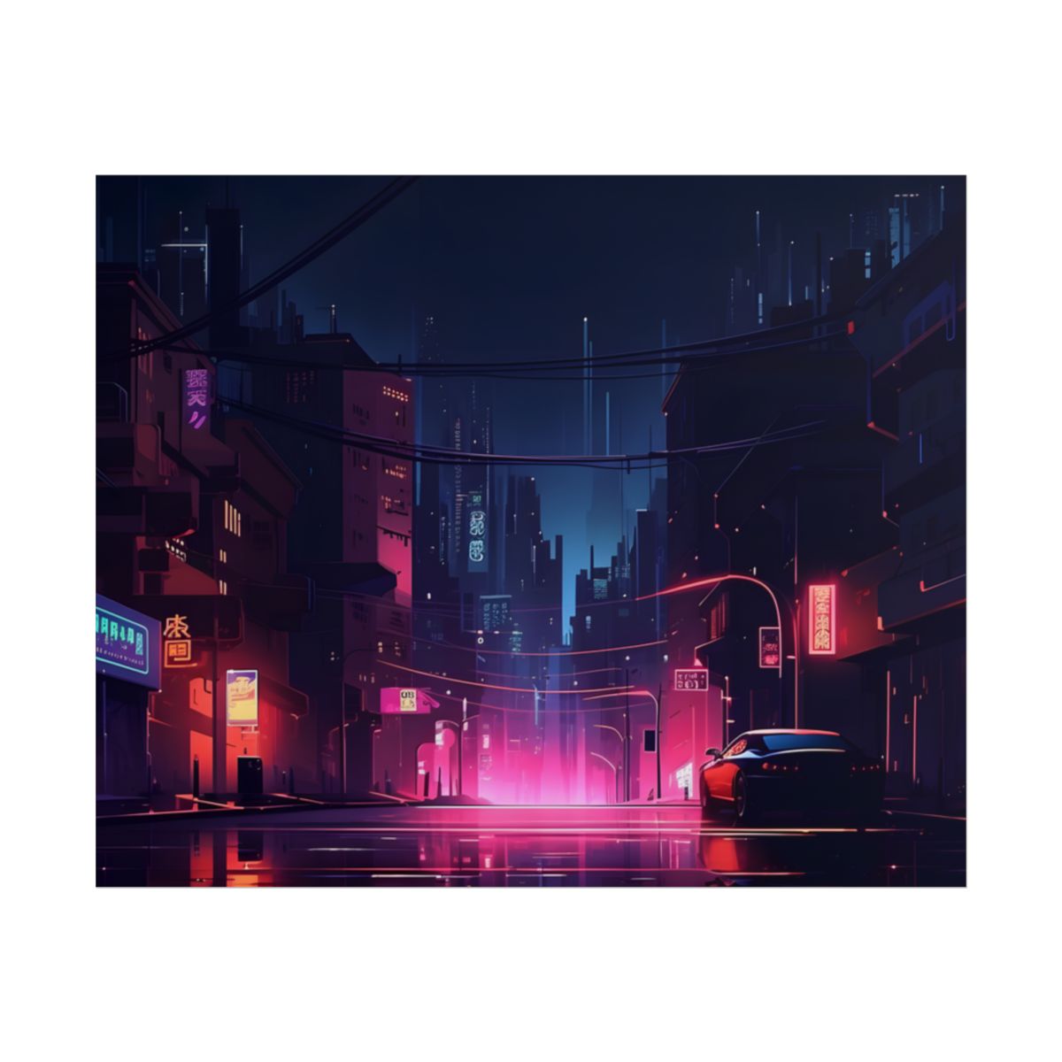 Melancholic Night: A Cyberpunk Urban Landscape - Poster
