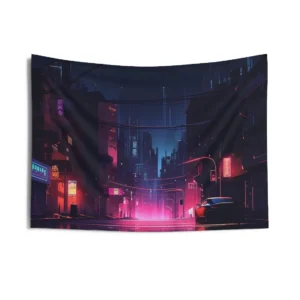 Parked Car on Night Street Wall Tapestry