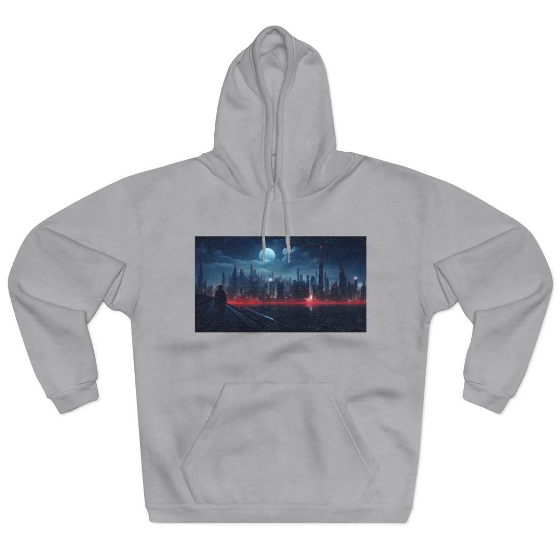 Melancholic Night: A Solo Figure in Cyberpunk Cityscape - Hoodie