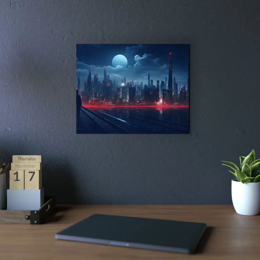 Melancholic Night: A Solo Figure in Cyberpunk Cityscape - Metal Poster