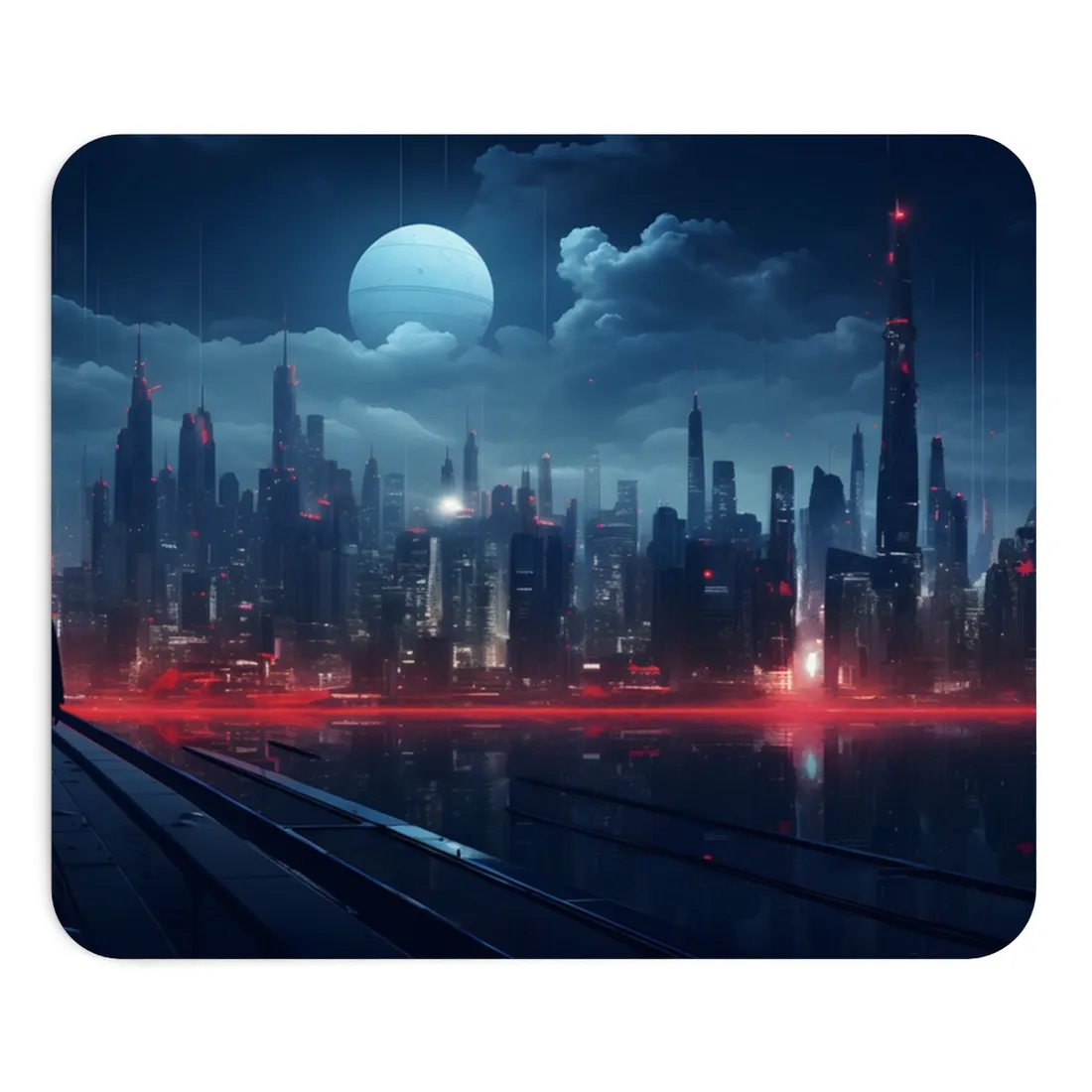 Melancholic Night: A Solo Figure in Cyberpunk Cityscape - Mouse Pad