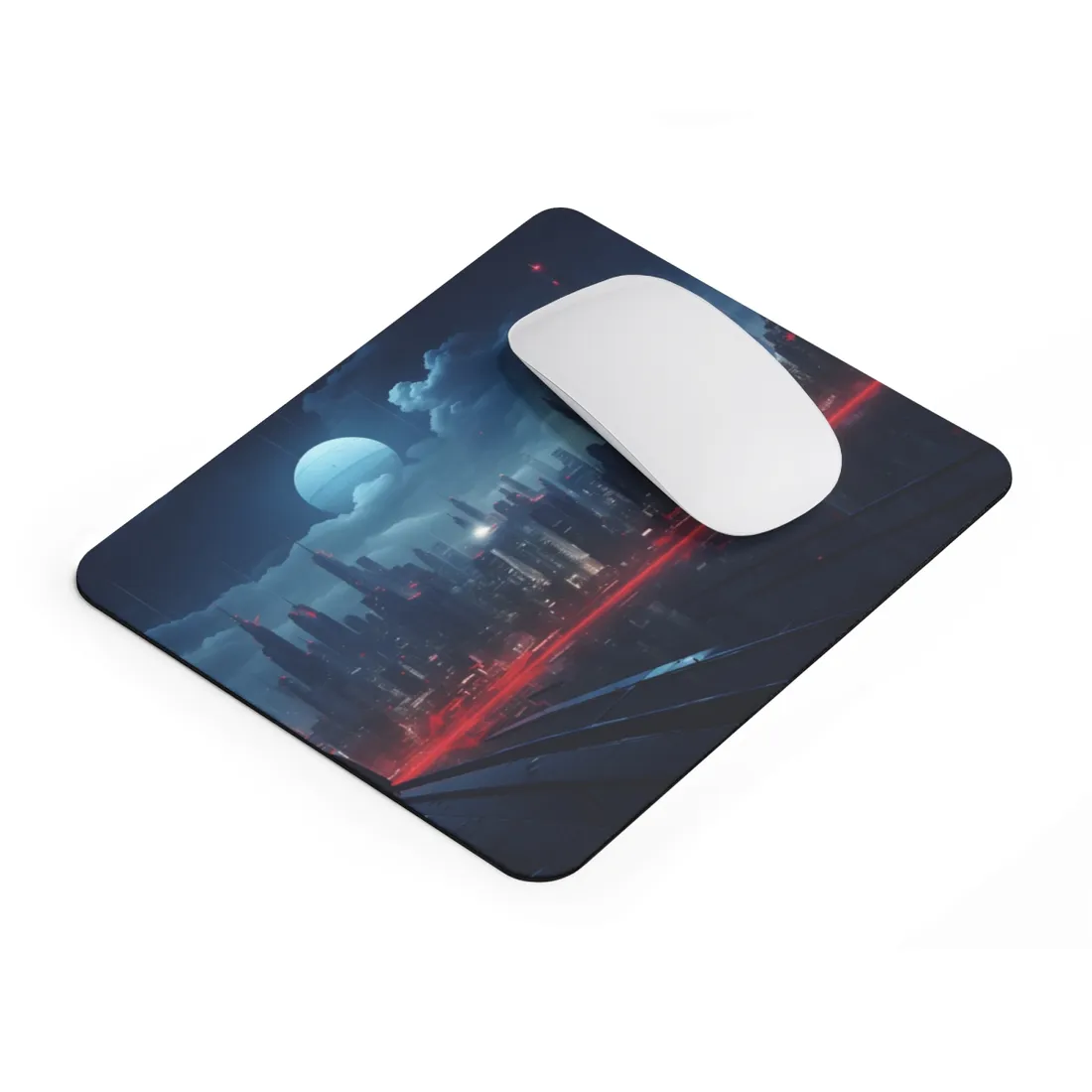 Melancholic Night: A Solo Figure in Cyberpunk Cityscape - Mouse Pad