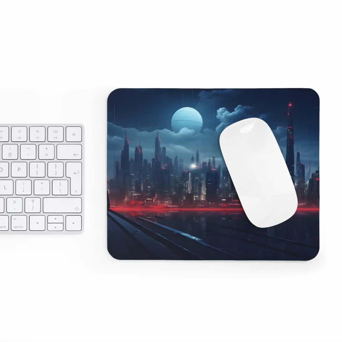 Melancholic Night: A Solo Figure in Cyberpunk Cityscape - Mouse Pad