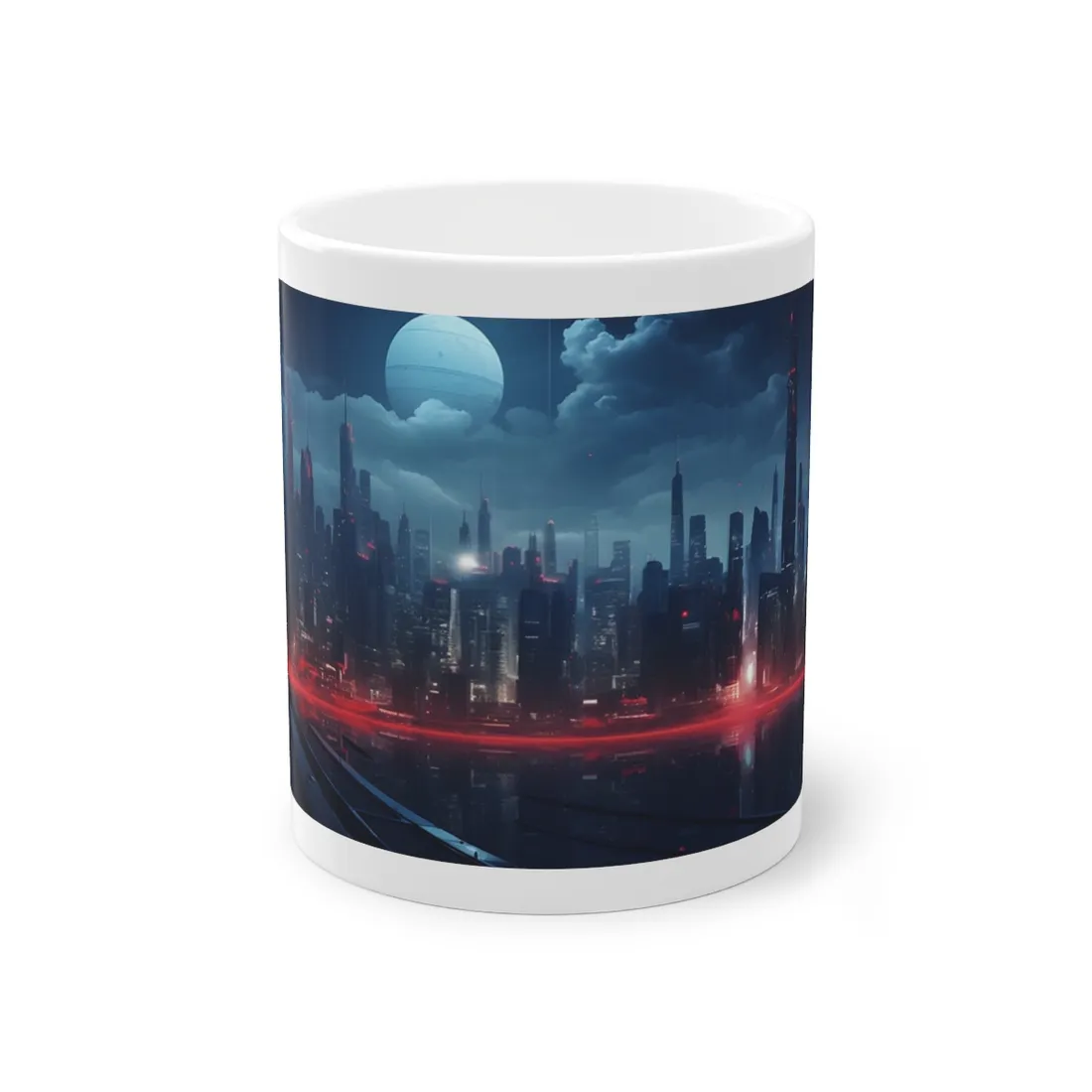Melancholic Night: A Solo Figure in Cyberpunk Cityscape - Mug