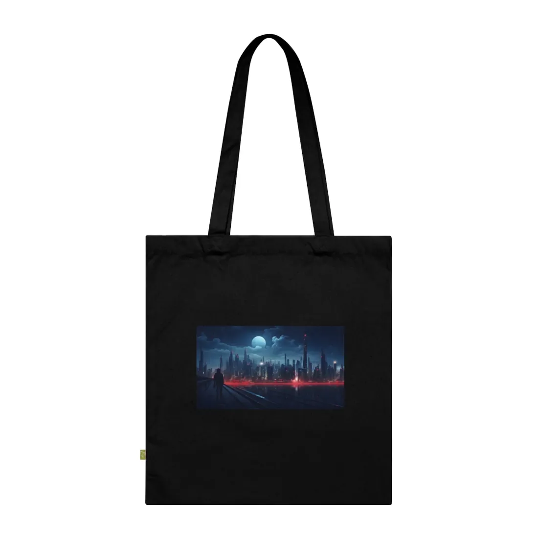 Melancholic Night: A Solo Figure in Cyberpunk Cityscape - Tote Bag
