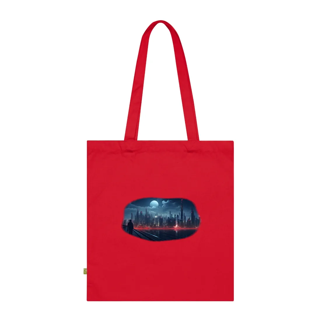 Melancholic Night: A Solo Figure in Cyberpunk Cityscape Tote Bag - Tote Bag (Classic Red)