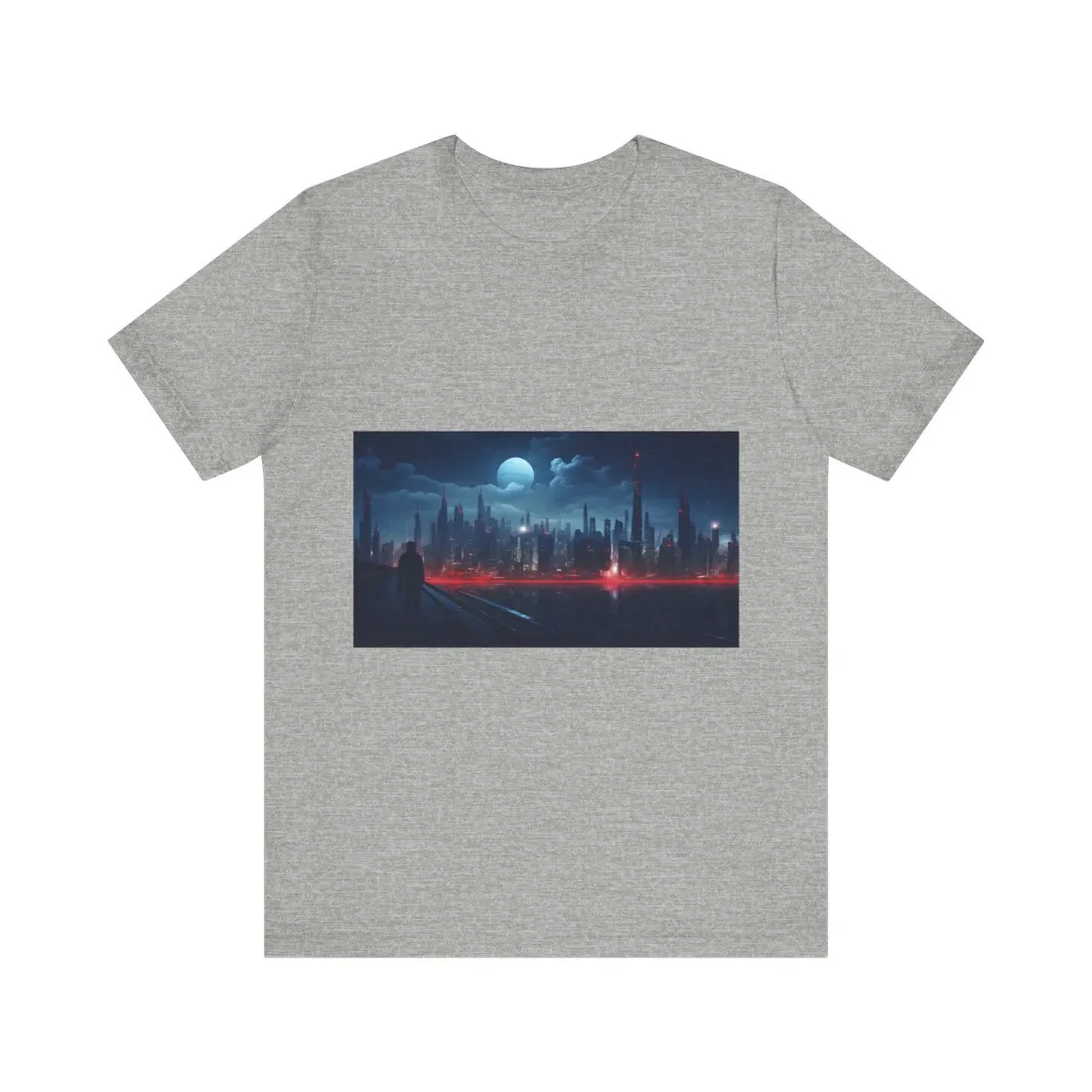 Melancholic Night: A Solo Figure in Cyberpunk Cityscape - T-Shirt