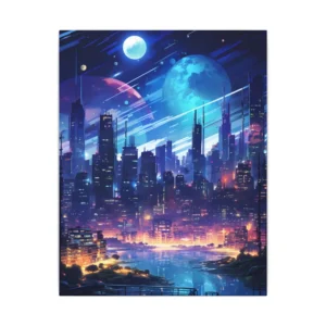 Futuristic City Night Skyline Canvas Print