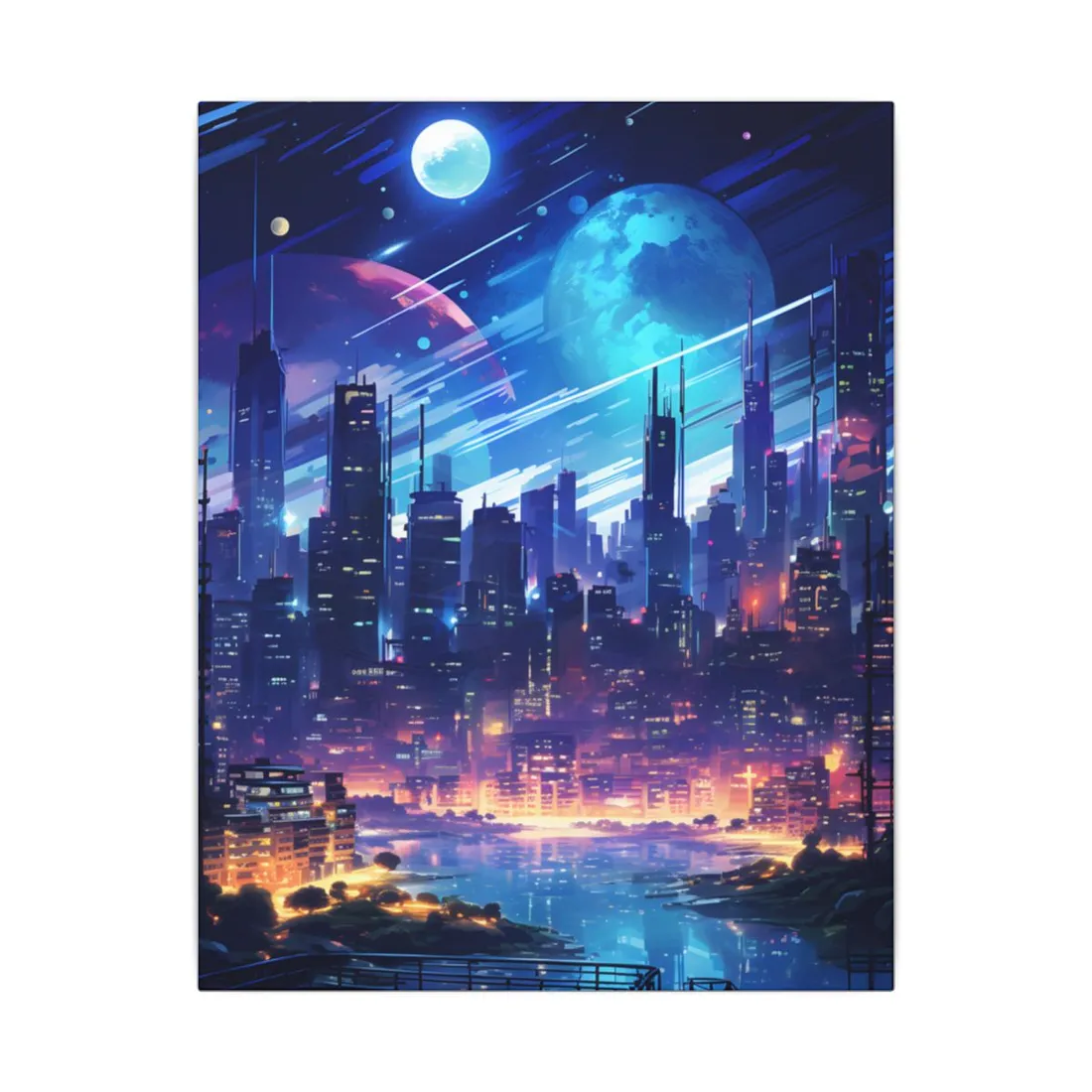 Melancholic Night: Cyberpunk Cityscape - Canvas