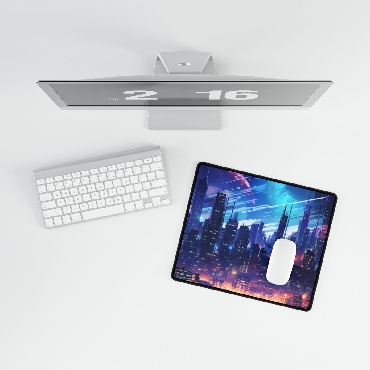 Melancholic Night: Cyberpunk Cityscape - Desk Mat