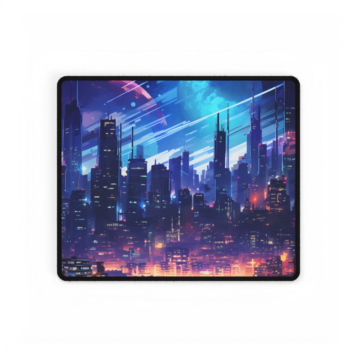 Melancholic Night: Cyberpunk Cityscape - Desk Mat