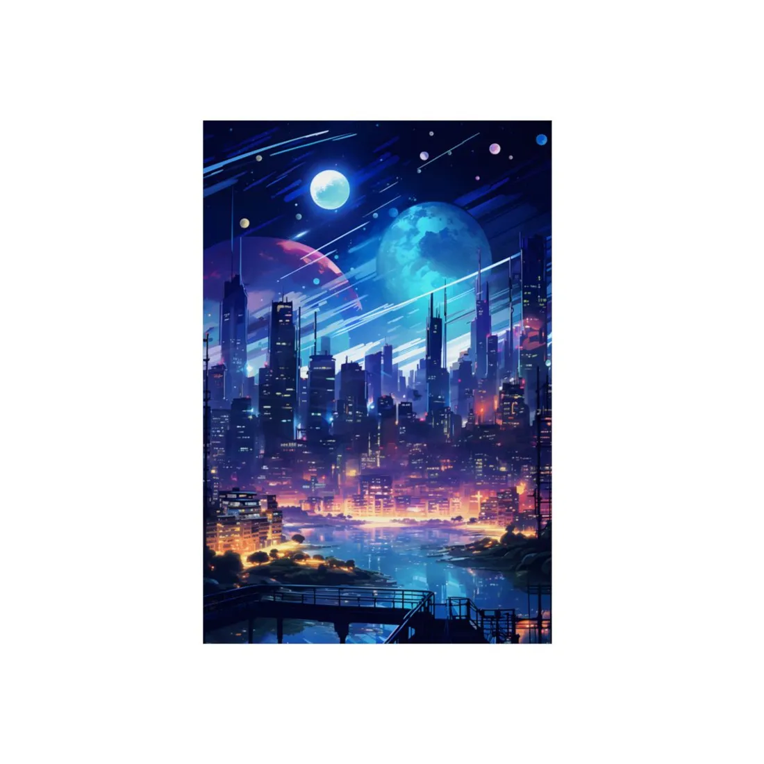 Melancholic Night: Cyberpunk Cityscape - Metal Poster